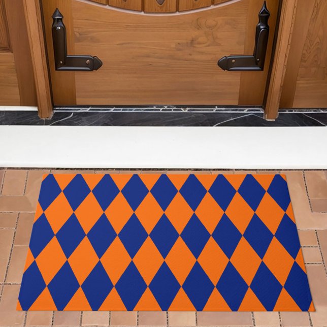 Orange and Blue Harlequin Checkered Design  Fußmatte (Von Creator hochgeladen)