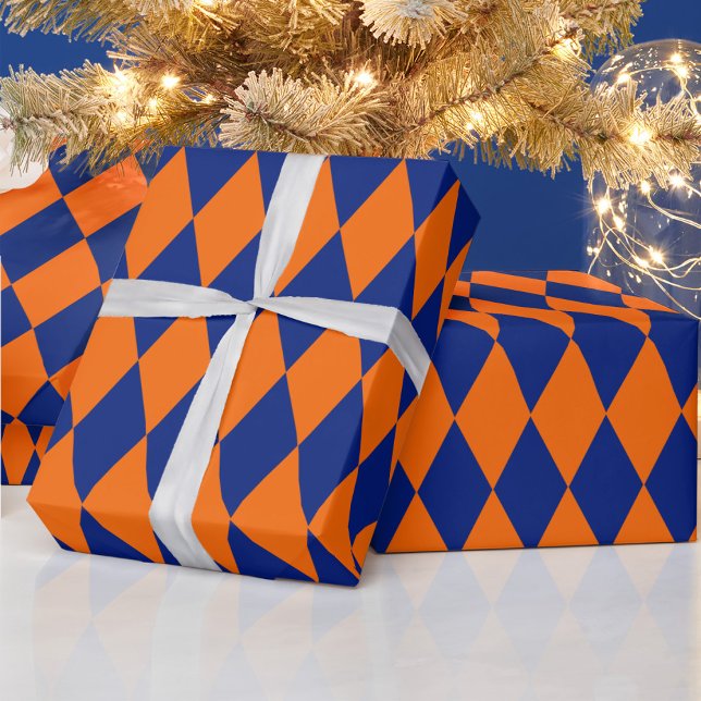 Orange and Blue Harlequin Checkered Design  Geschenkpapier (Von Creator hochgeladen)