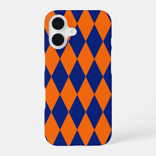 Orange and Blue Harlequin Checkered Design  iPhone 16 Hülle (Rückseite)