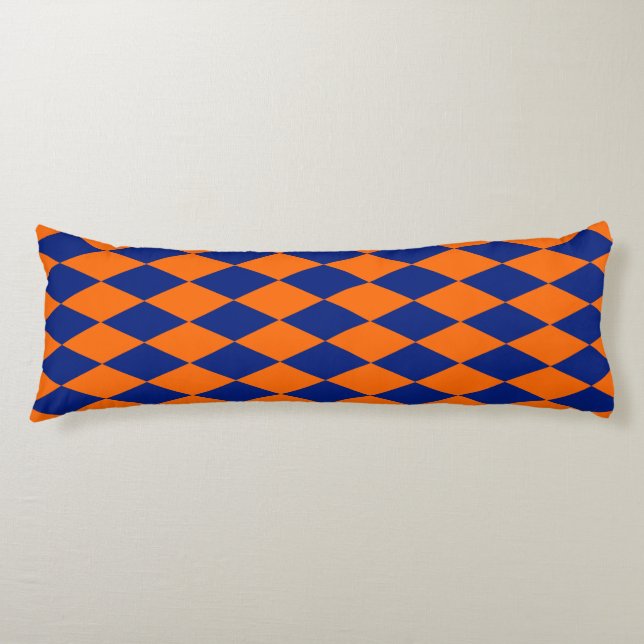 Orange and Blue Harlequin Checkered Design  Seitenschläferkissen (Vorderseite)