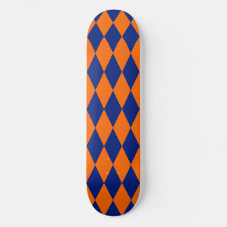 Orange and Blue Harlequin Checkered Design Skateboard