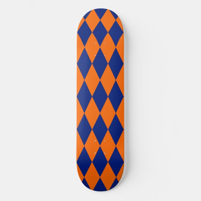 Orange and Blue Harlequin Checkered Design  Skateboard (Vorderseite)