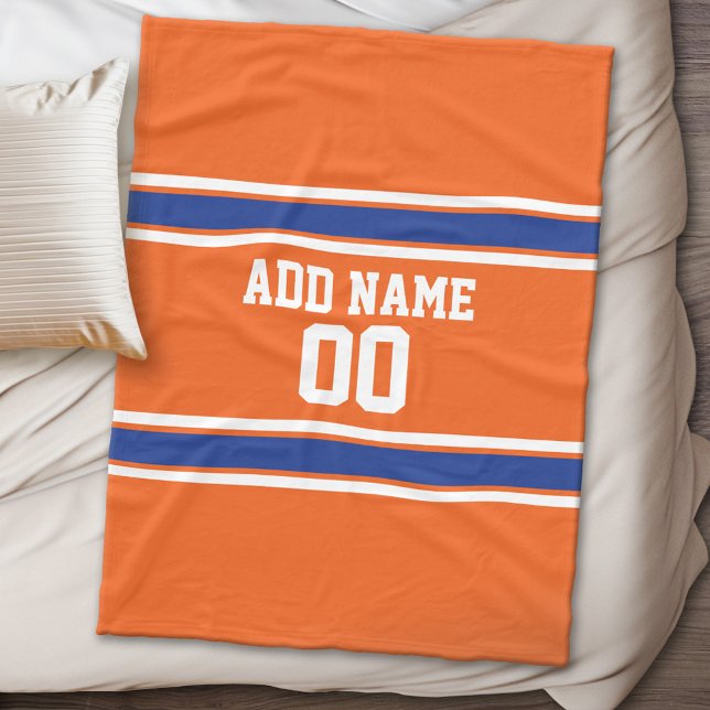 Orange and Blue Personalisiert Sports Jersey Fleecedecke (Personalized fleece blanket - Sports Theme)