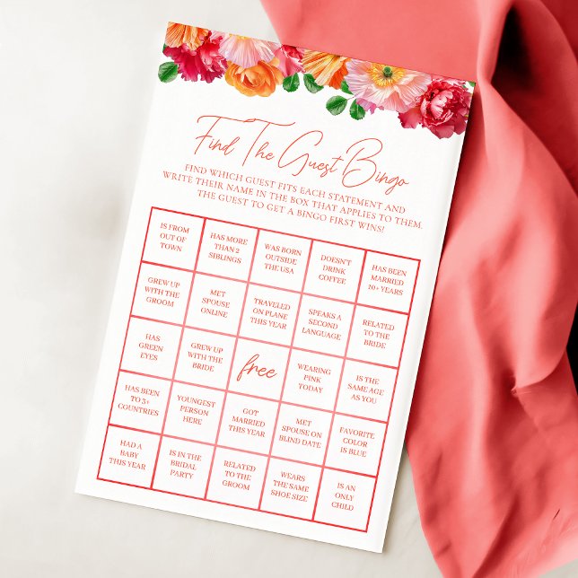 Orange and Bright Pink Floral Bridal Bingo Game (Von Creator hochgeladen)