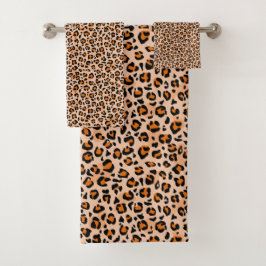 Orange and Brown Leopard Print Badhandtuch Set