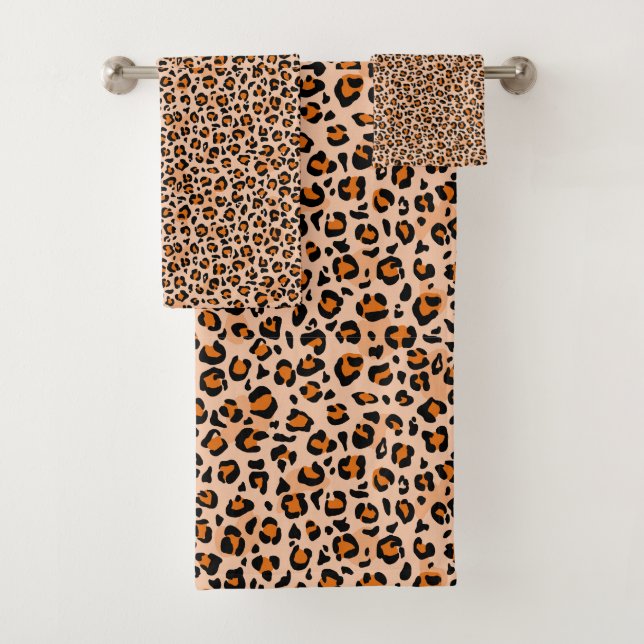 Orange and Brown Leopard Print Badhandtuch Set (Insitu)