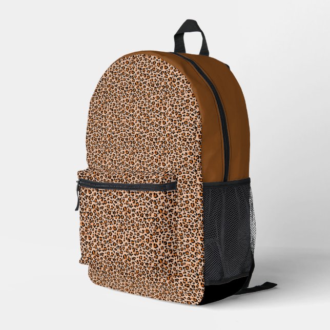 Orange and Brown Leopard Print Bedruckter Rucksack (Rückseitige Ecke Rechts)