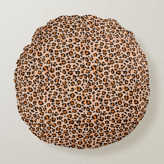 Orange and Brown Leopard Print Rundes Kissen (Vorderseite)