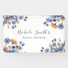 Orange and Cobalt Blue Floral Bridal Shower Banner