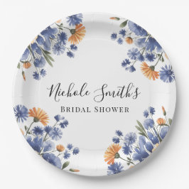 Orange and Cobalt Blue Floral Bridal Shower Pappteller