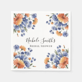 Orange and Cobalt Blue Floral Bridal Shower Serviette
