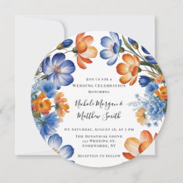 Orange and Cobalt Blue Floral Wedding Celebration Einladung