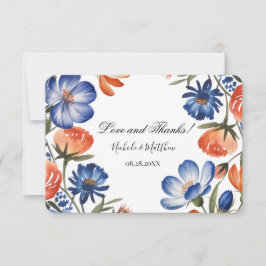 Orange and Cobalt Blue Floral Wedding Dankeskarte