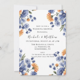 Orange and Cobalt Blue Floral Wedding Shower Einladung