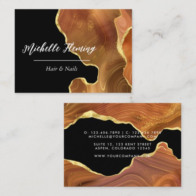 Orange and Gold Agate Square Business Card Visitenkarte (Vorne/Hinten)
