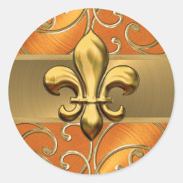 Orange and Gold Filigree Wirbel Lilie Runder Aufkleber