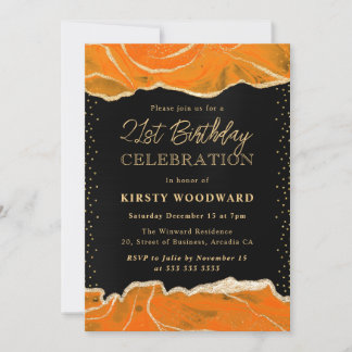 Orange and Gold Glitzer Agate Birthday Party Einladung