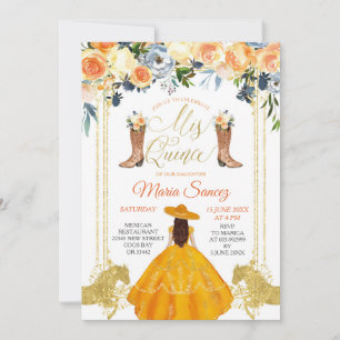 Orange and Gold Western Charra Mis Quince Invitati Einladung
