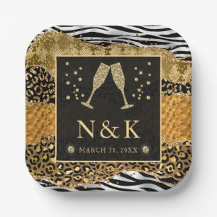 Orange and Gold Wild Jungle Glitzer Agate Wedding Pappteller