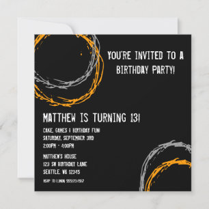 Orange and Gray Grunge Circles Boy Birthday Party Einladung