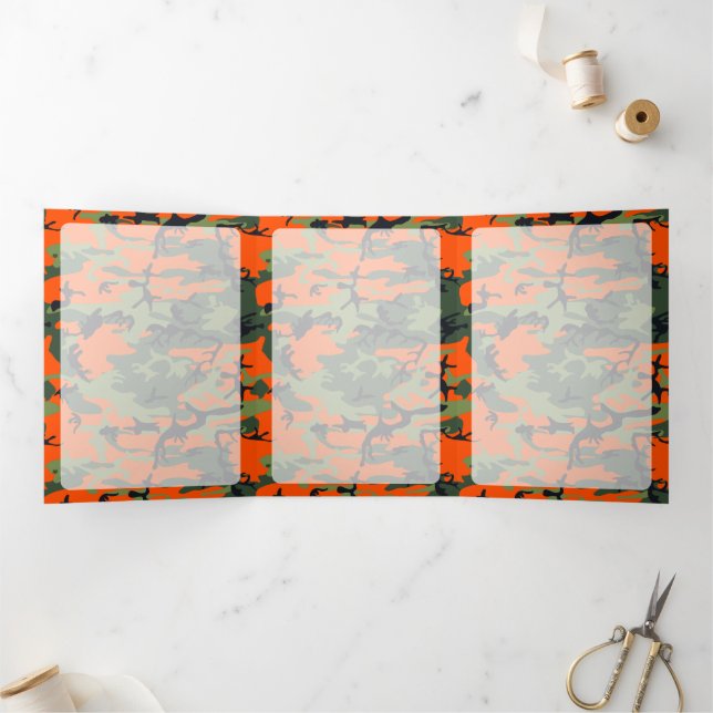 Orange and Green Camouflage, Militär, Armee Dreifach Gefaltete Karte (Innenseite)