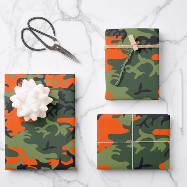 Orange and Green Camouflage, Militär, Armee Geschenkpapier Set (Vorderseite)