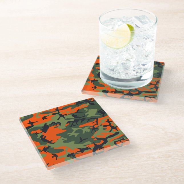 Orange and Green Camouflage, Militär, Armee Glasuntersetzer (Schrägansicht)