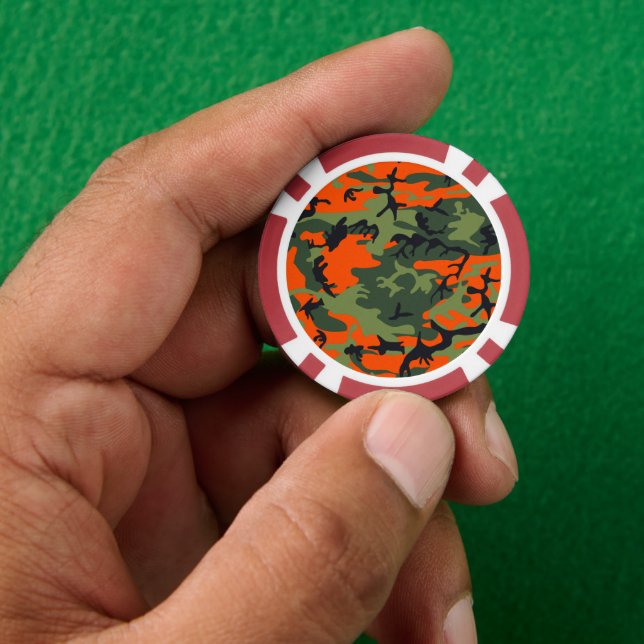 Orange and Green Camouflage, Militär, Armee Pokerchips (Hand)