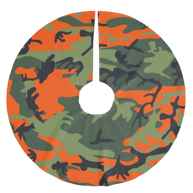 Orange and Green Camouflage, Militär, Armee Polyester Weihnachtsbaumdecke (Vorderseite)