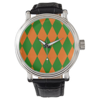 Orange and Green Harlequin Checkered Design Armbanduhr