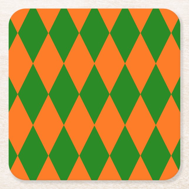 Orange and Green Harlequin Checkered Design  Rechteckiger Pappuntersetzer (Vorderseite)