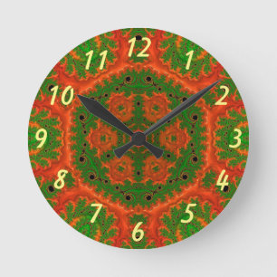 Orange and Green Kaleidoscope Wall Clock Runde Wanduhr