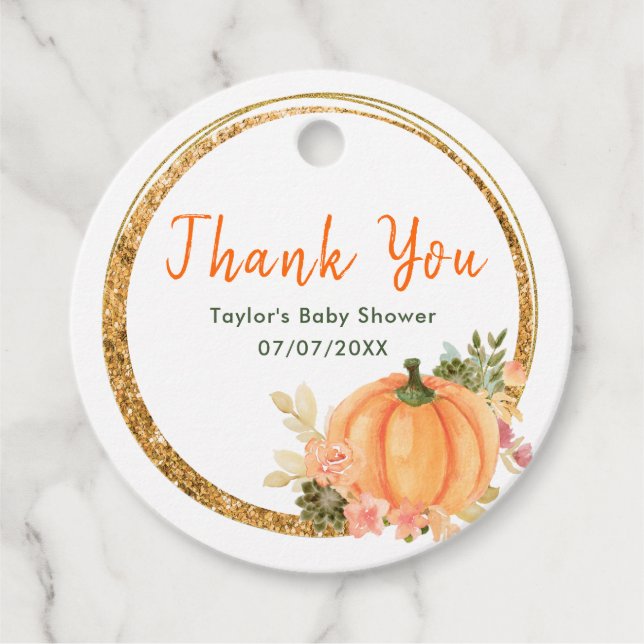 Orange and Green Pumpkins Baby Dusche Vielen Dank Geschenkanhänger (Vorderseite)