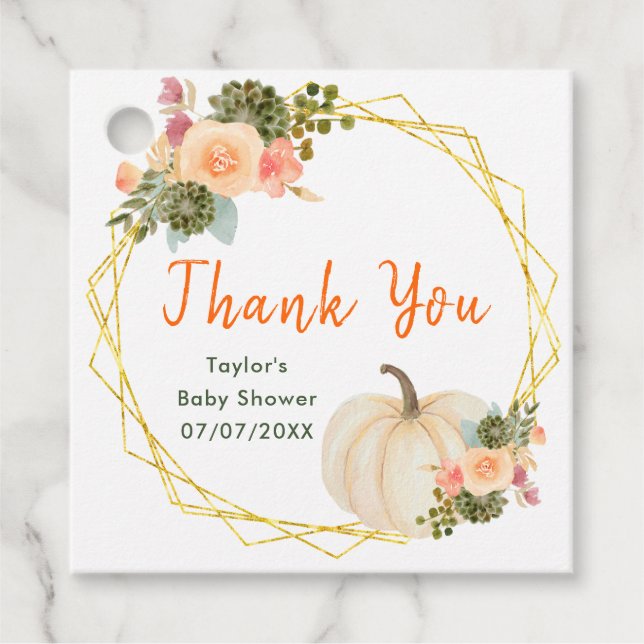 Orange and Green Pumpkins Baby Dusche Vielen Dank Geschenkanhänger (Vorderseite)