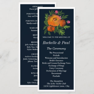 Orange and Navy Floral Modern Bold Wedding Program