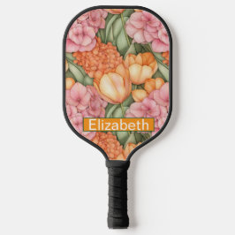 Orange and Pink Tulip Flowers Personalized Pickleball Schläger
