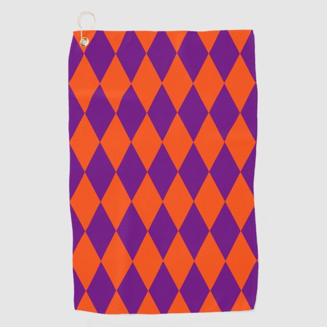 Orange and Purple Harlequin Checkered Design  Golfhandtuch (Vorderseite)