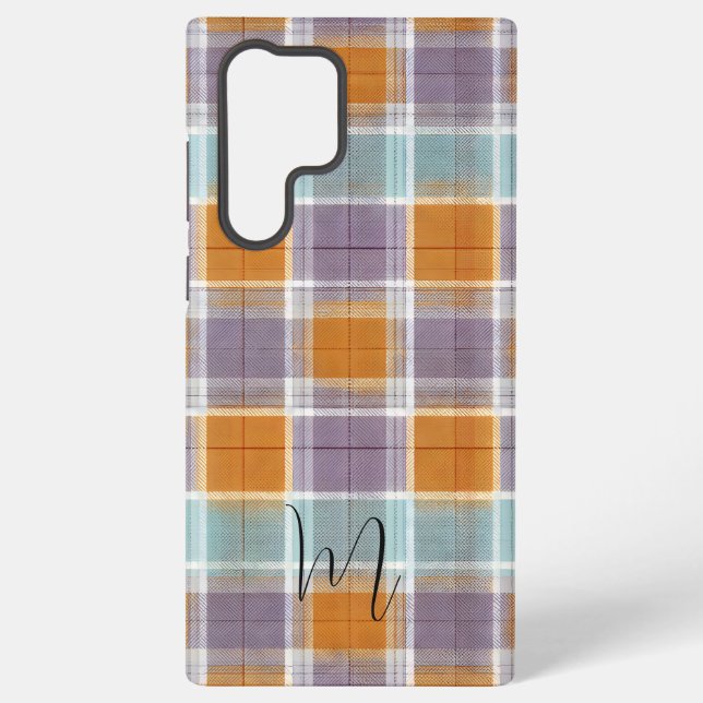 Orange and Purple Plaid Pattern Monogram Samsung Galaxy Hülle (Rückseite)