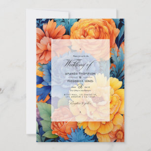 Orange and Royal Blue Floral Wedding Einladung