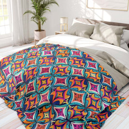 Orange and Teal Abstract Circles Bohemian Fleecedecke