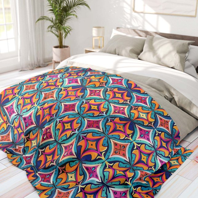 Orange and Teal Abstract Circles Bohemian Fleecedecke (Von Creator hochgeladen)