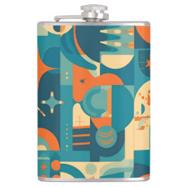 Orange and Teal Geometric Abstract Flachmann