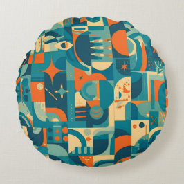 Orange and Teal Geometric Abstract Rundes Kissen