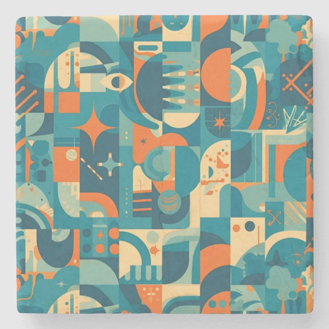 Orange and Teal Geometric Abstract Steinuntersetzer (Vorderseite)