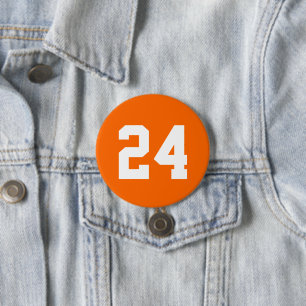 Orange and White Athlete Jersey Number Button