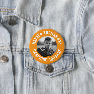Orange and White Athlete Name Jersey Number Foto Button