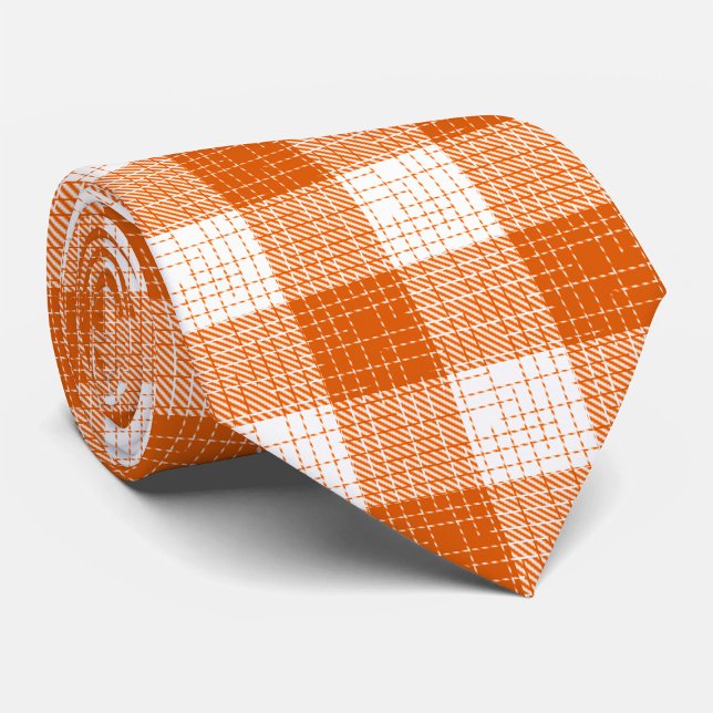 Orange and White Bold Checkered Plaid Design  Krawatte (Von Creator hochgeladen)