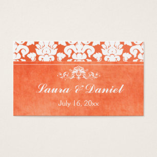 Orange and White Damask Wedgefavor Tag