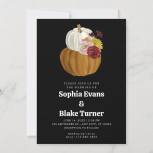 Orange and White Fall Pumpkin Black Wedding Einladung