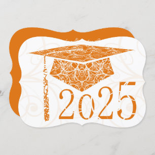 Orange and White Floral Cap 2025 Graduation Party Einladung